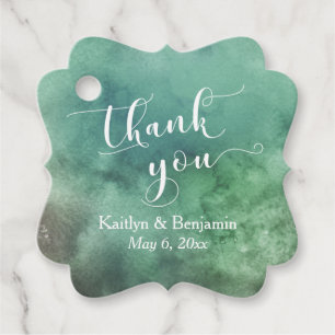 Elegant Script Green Watercolor Wash Thank You Favour Tags