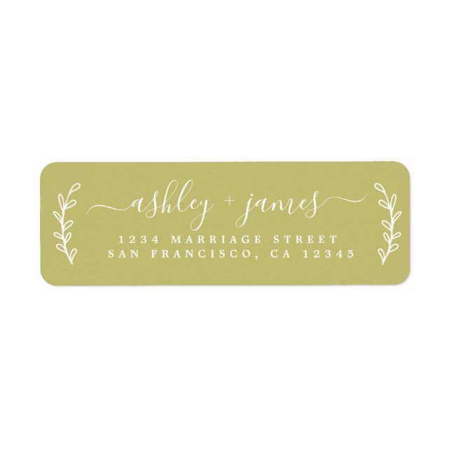 Elegant Script Green Wedding Return Address (Front)