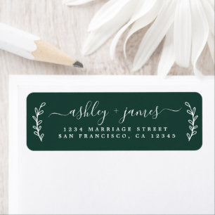 Elegant Script Green Wedding Return Address Label