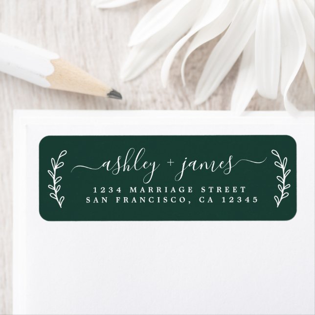 Elegant Script Green Wedding Return Address Label (Insitu)