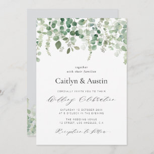 elegant script greenery floral wedding invitation