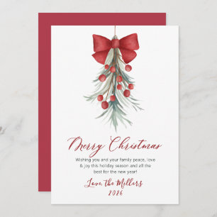 Elegant Script Greenery Red Berries Christmas  Holiday Card