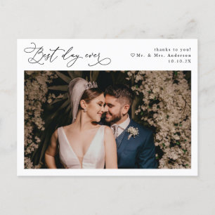 Elegant Script Greenery Wedding Photo Thank You Postcard