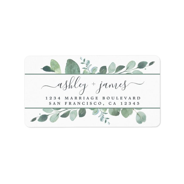 Elegant Script Greenery Wedding Return Address Label (Front)