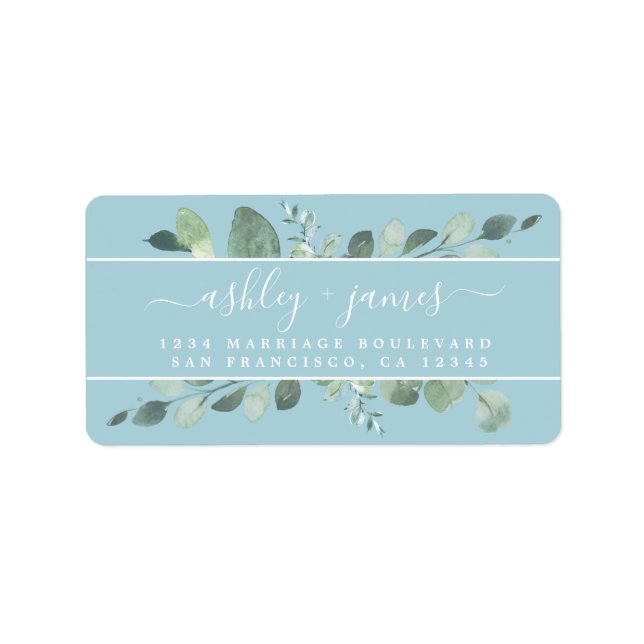Elegant Script Greenery Wedding Return Address Label (Front)