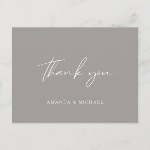 Elegant Script Grey Monochrome Wedding Thank You Postcard