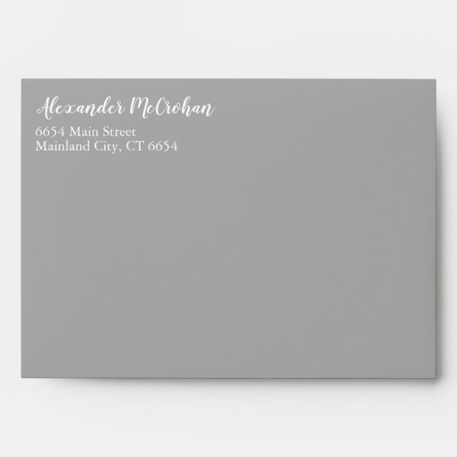 Elegant Script Grey Return Address Mailing Envelope (Front)