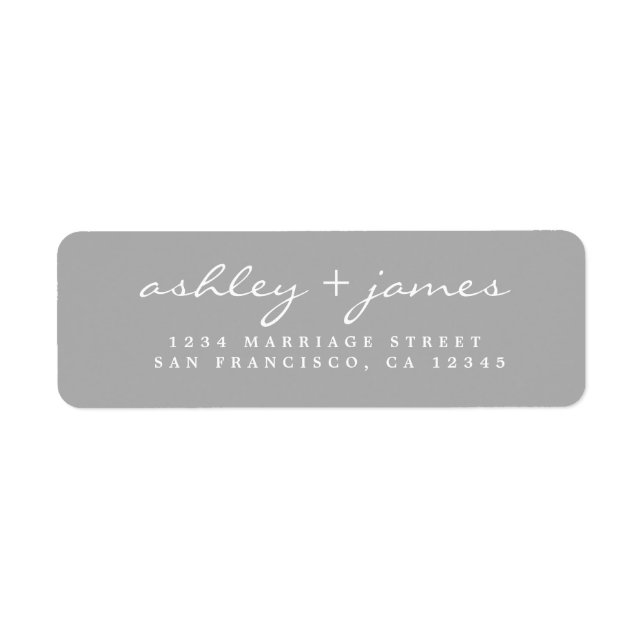 Elegant Script Grey Wedding Return Address (Front)