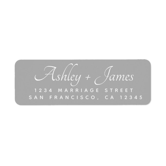 Elegant Script Grey Wedding Return Address (Front)