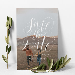 Elegant Script Hand-lettering Overlay Full Photo Save The Date