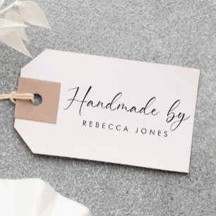Elegant Script "Handmade by" Modern Minimalist Rubber Stamp