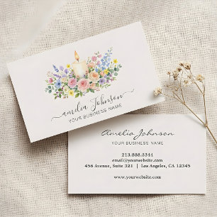 Elegant Script Handmade Watercolor Candle Flowers  Business Card