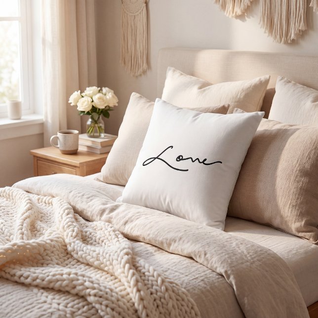  Elegant script handwritten black white Throw Pillow (Creator Uploaded)