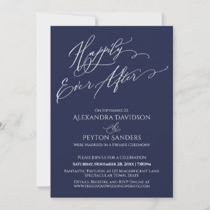 Elegant Script Happily Ever After Navy Reception Invitation