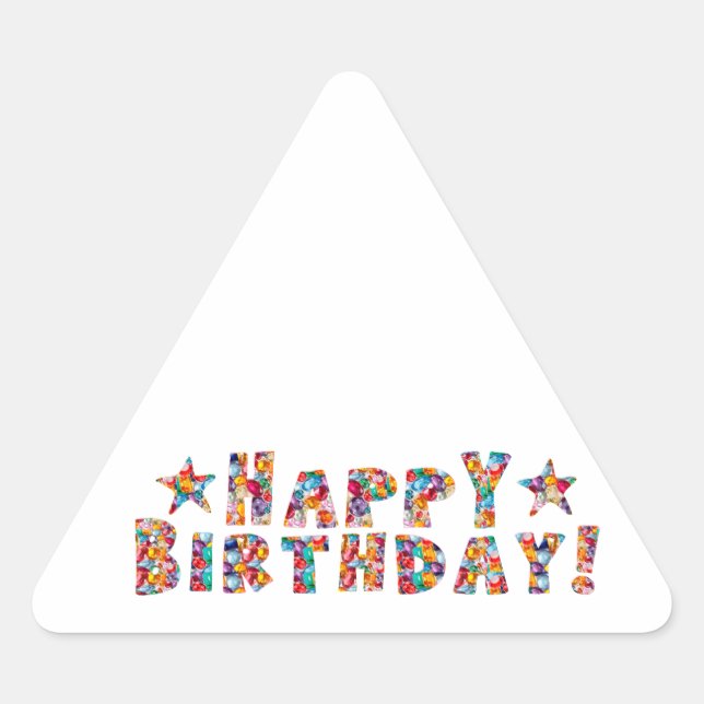 Elegant script: HAPPY BIRTHDAY Triangle Sticker (Front)