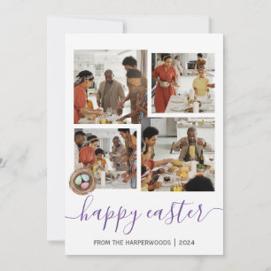 Elegant Script Happy Easter Family Photo Collage Holiday Card