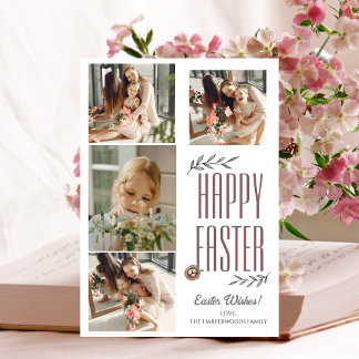 Elegant Script Happy Easter Family Photo Collage Holiday Card
