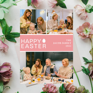 Elegant Script Happy Easter Family Photo Collage Holiday Card