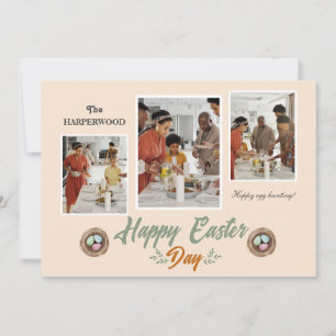 Elegant Script Happy Easter Family Three Photo Holiday Card