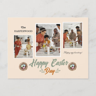 Elegant Script Happy Easter Family Three Photo Holiday Postcard