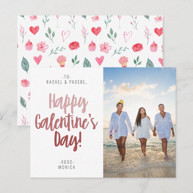 Elegant Script Happy Galentine's Day Photo Postcard (Front/Back)