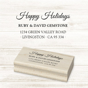 Elegant Script Happy Holidays Return Address Rubber Stamp
