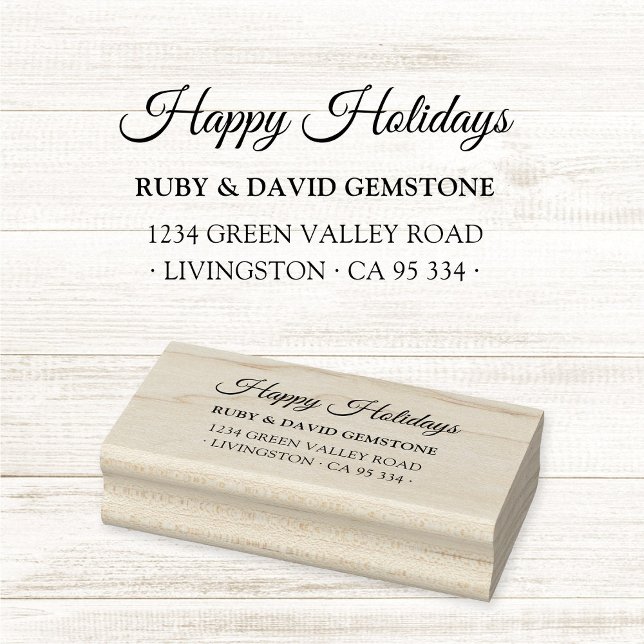 Elegant Script Happy Holidays Return Address  Rubber Stamp (Elegant classic script Happy Holidays Christmas return address rubber stamp.)