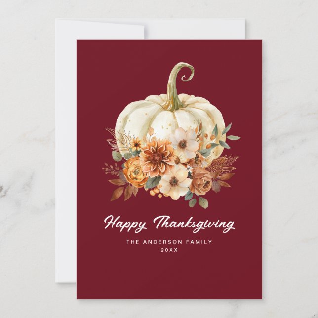 elegant script happy thanksgiving floral card (Front)
