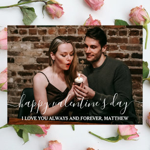 Elegant Script Happy Valentine's day Couple photo Holiday Card