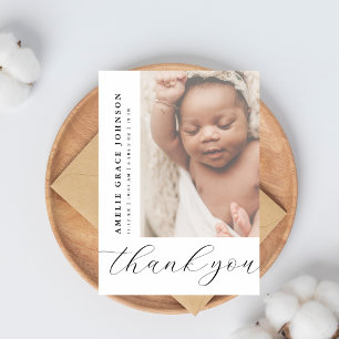 Elegant Script Hazy Baby Photo Chic Newborn Thank You Card