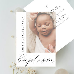 Elegant Script Hazy Baby Photo Religious Baptism Invitation