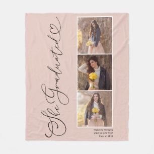 Elegant Script Heart 3 Photo Graduation Fleece Blanket