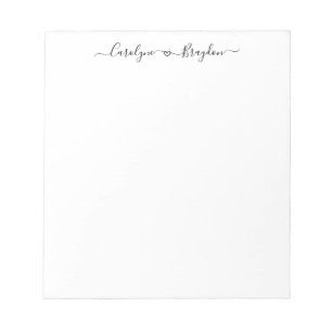 Elegant Script Heart Couple Name Wedding Newlywed Notepad