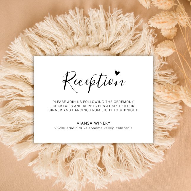 Elegant Script Heart Minimal Wedding Reception  Enclosure Card (Creator Uploaded)
