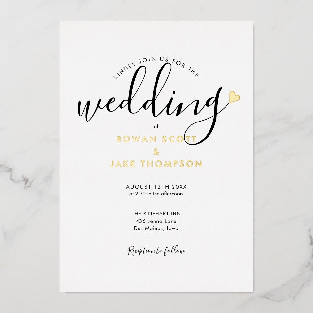 Elegant Script Heart Minimalist Wedding (Front)