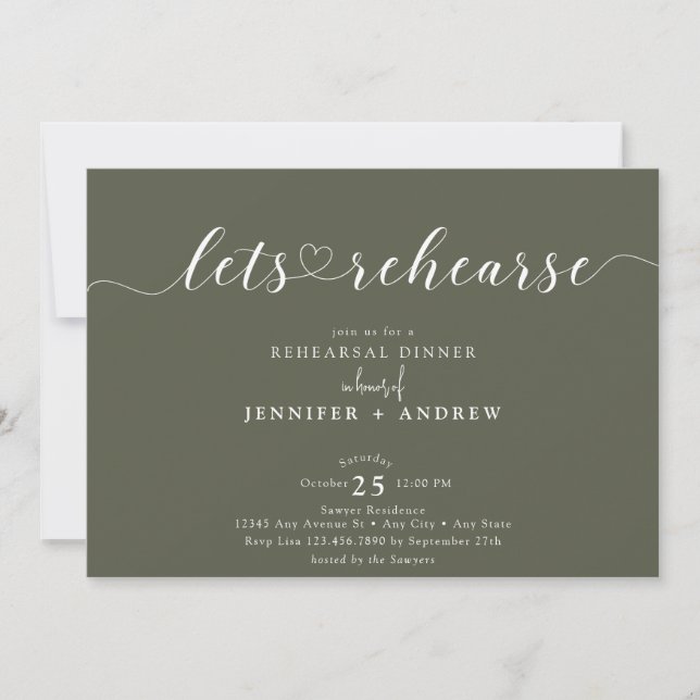 Elegant Script Heart | Rehearsal Dinner Invitation (Front)