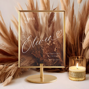 Elegant Script Heart Wedding Table Number Eleven Acrylic Sign