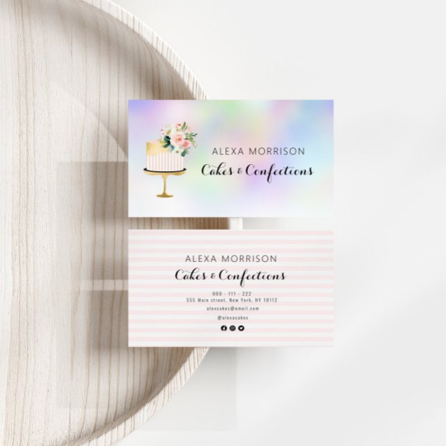 elegant script holographic cake bakery business card (Creator Uploaded)