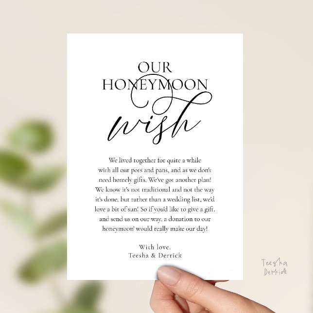 Elegant Script Honeymoon Wish Cash Fund Enclosed Invitation (Elegant Script Honeymoon Wish Cash Fund Enclosed Invitation Card and Black and White)