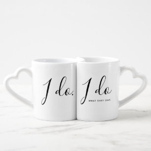 Elegant Script I Do Husband Wife Wedding Gift Coffee Mug Set