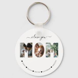 Elegant Script I love you MOM Photo Collage Keychain