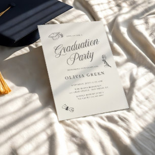 Elegant Script Illustrated Graduation Party Invitation