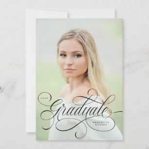 Elegant script in black on single photo graduation invitation