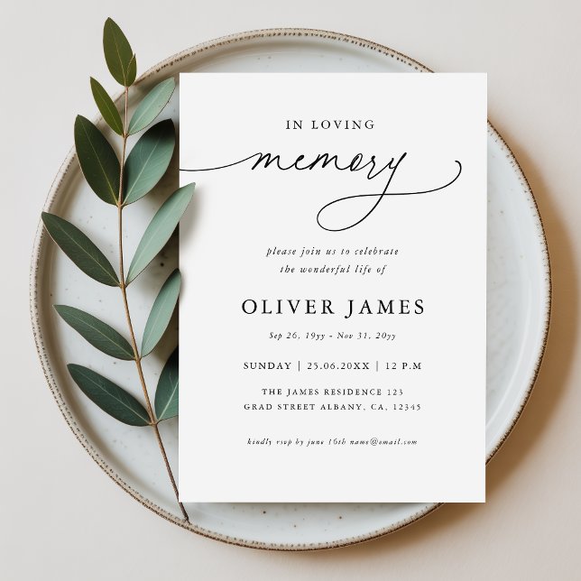 Elegant Script in Loving Memory Funeral Invitation (Creator Uploaded)