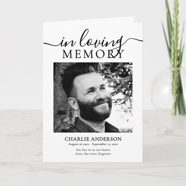 Elegant Script In Loving Memory Photo Memorial Program (Front)
