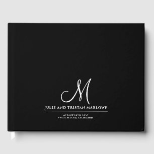 Elegant Script Initial Wedding Monogram Black  Guest Book