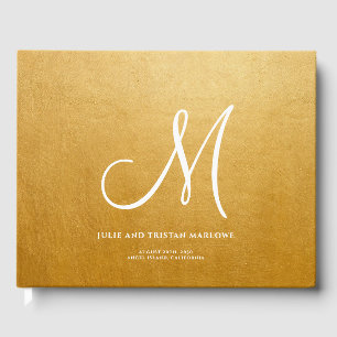 Elegant Script Initial Wedding Monogram Gold  Guest Book