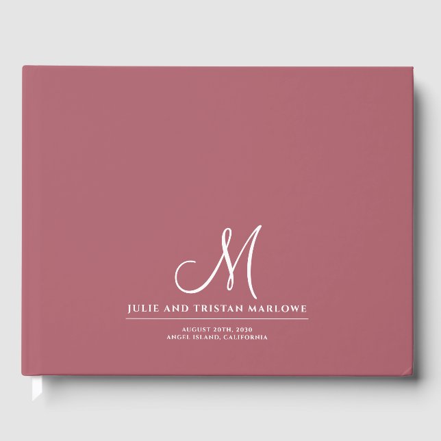 Elegant Script Initial Wedding Monogram Terracotta Guest Book (Front)