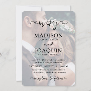 Elegant Script Initials 2 Photo Simple Wedding Invitation