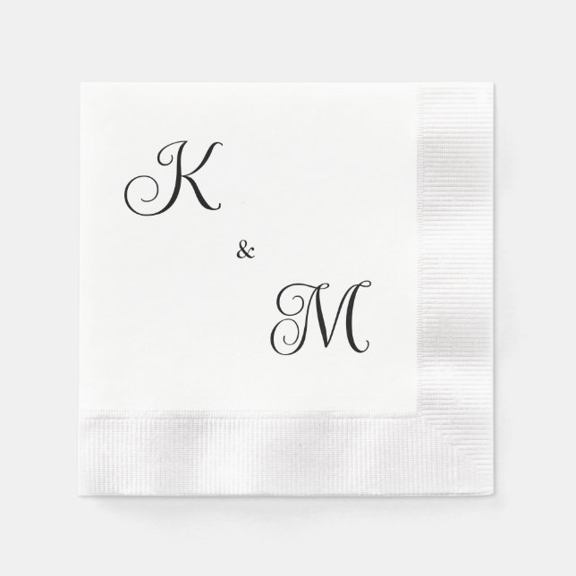 Elegant Script Initials White Wedding Coined Napkin (Front)